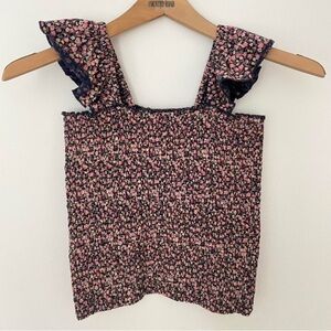 Billabong Floral Shirred Top with Butterfly Sleeves Size: L